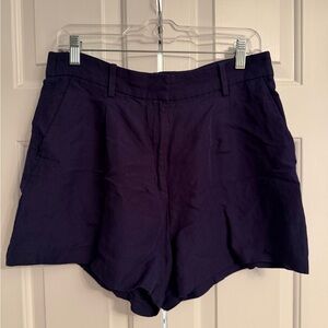 Elegant High Waist Navy Linen Blend Shorts